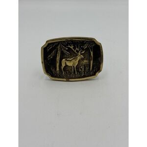 Elk Forest Animal VTG Solid Brass Belt Buckle BTS Collectible Made in USA 1970's